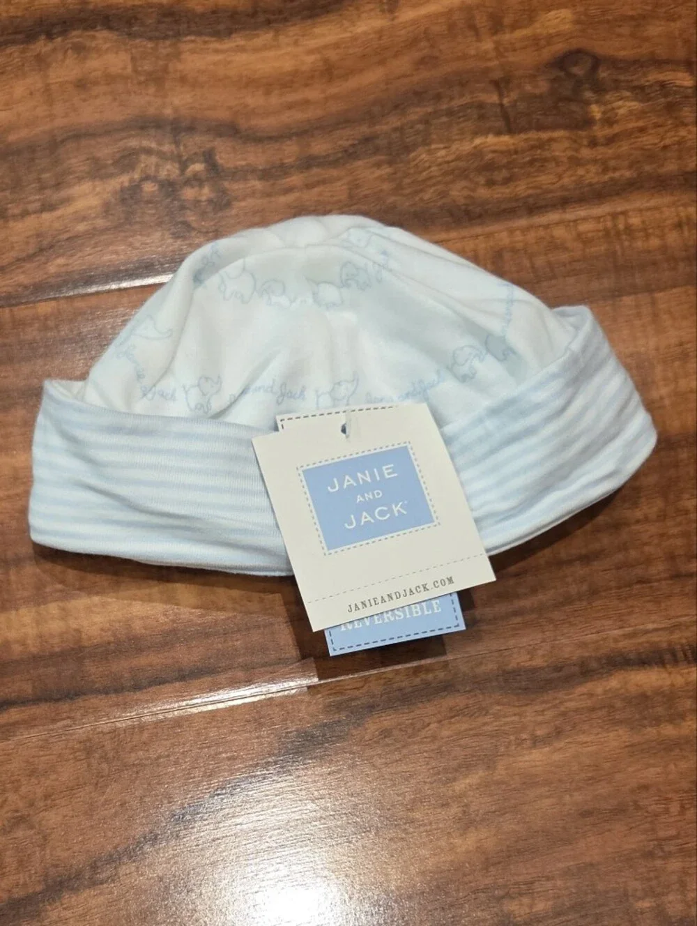 Janie and Jack NWT 0-3 Months Blue Stripe Footed One-Piece with Reversible Hat